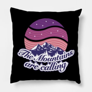 The mountains are calling vintage graphic font & purple twilight starry night sky Pillow