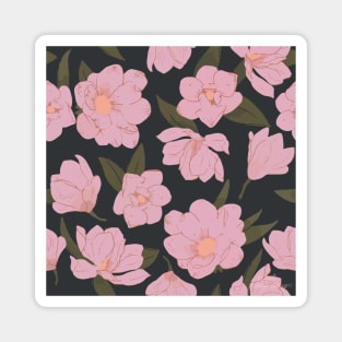 Cold pink magnolias pattern on dark Magnet