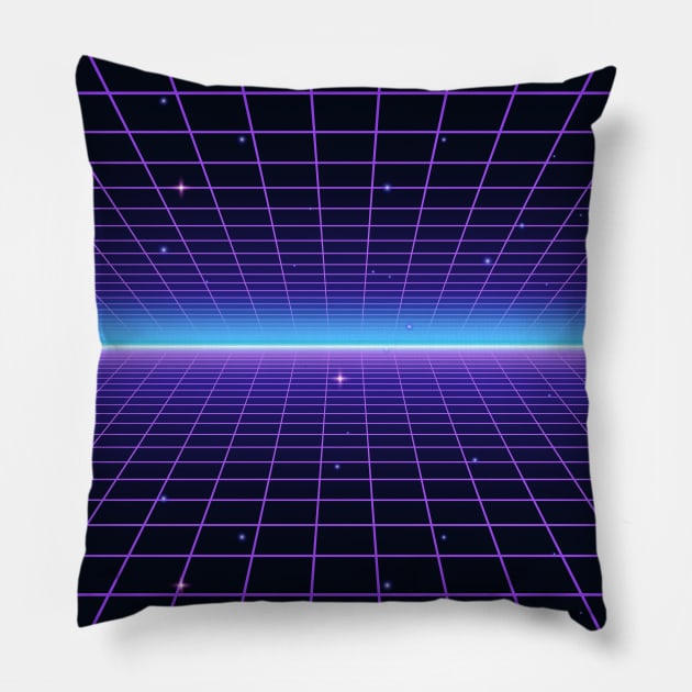 Future Synthwave Horizon Pillow by edmproject