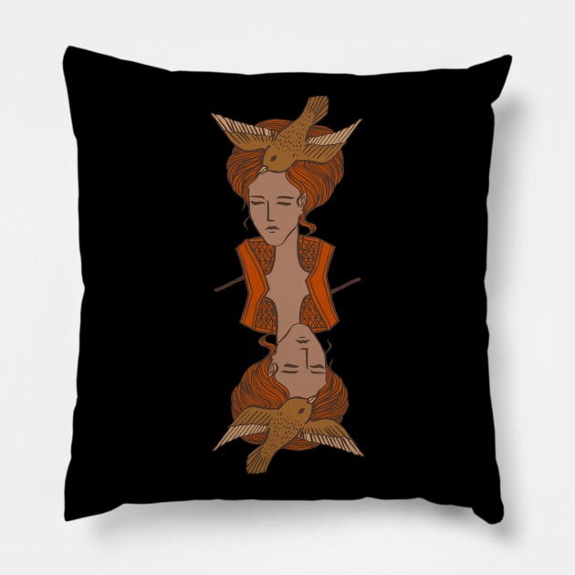 Queen Goddess of Birds Pillow by Cecilia Mok