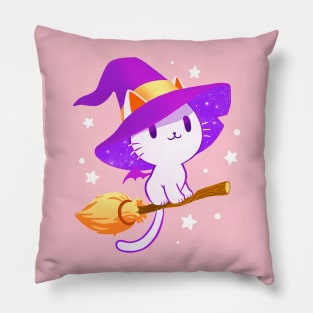 White Witch Cat - Pastel Kitty - Magical stars Pillow