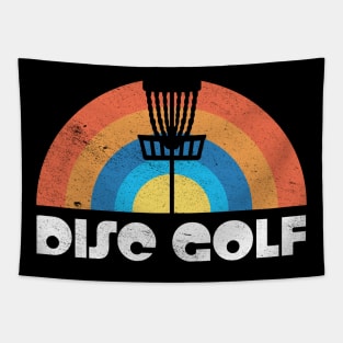 Vintage Disc Golf Basket Silhouette Retro Rainbow Distressed Graphic Tapestry