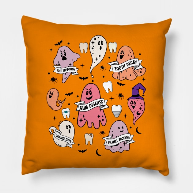 Spooky Dentist Hygienist Halloween Dental Assistant Squad Pillow by Nisrine