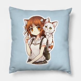 Neko girl with cat anime manga Pillow