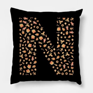 Letter N Initial Christmas Decorations Gingerbread Pillow