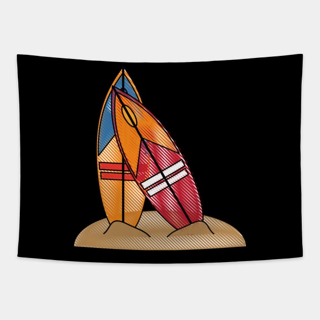 two standing surfboards | Surf & Long board | Gift idea Tapestry by French Culture Shop