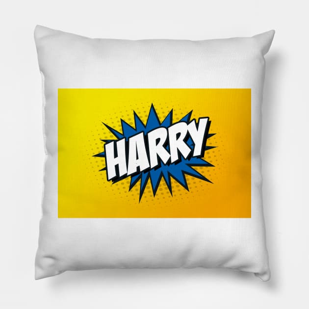 Personalised 'Harry' Kapow Wow Cartoon Comic Style Design Pillow by LTFRstudio