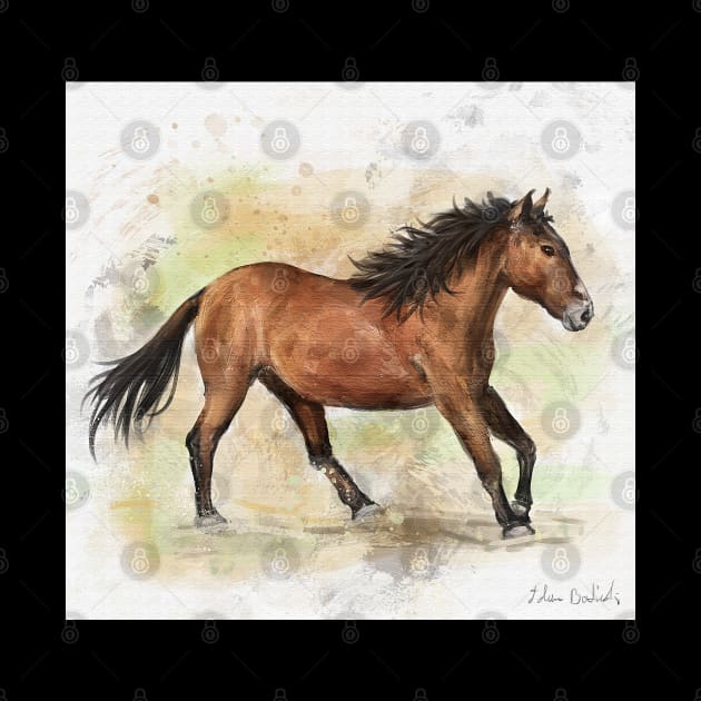 Painting of a Gorgeous Brown Mustang Horse Running by ibadishi