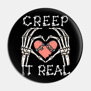 Creep It Real Halloween, Skateboard Halloween, Skeleton Halloween, Skate Skeleton, Skateboarding Gift Pin