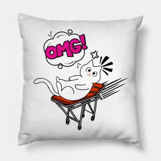 Funny White Cat is on a runaway stretcher Pillow