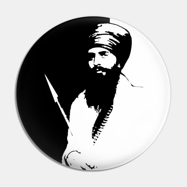 Sant Jarnail Singh Bhindranwale Black White Pin by inkstyl