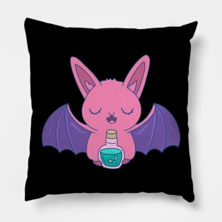 Pink Bat Casting Spells and Brewing Potions Pillow