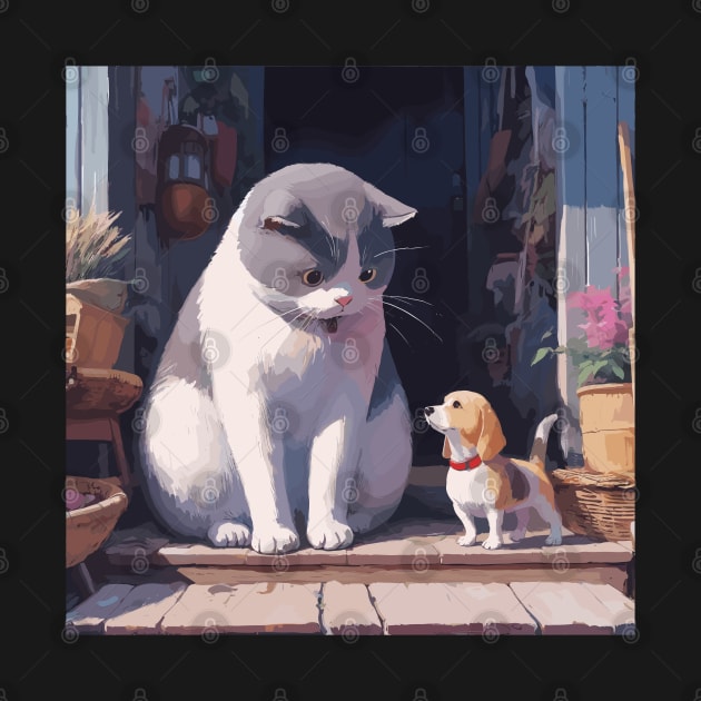 Cat with little dog friend by TomFrontierArt