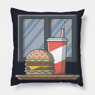 Burger and Soda cartoon Pillow