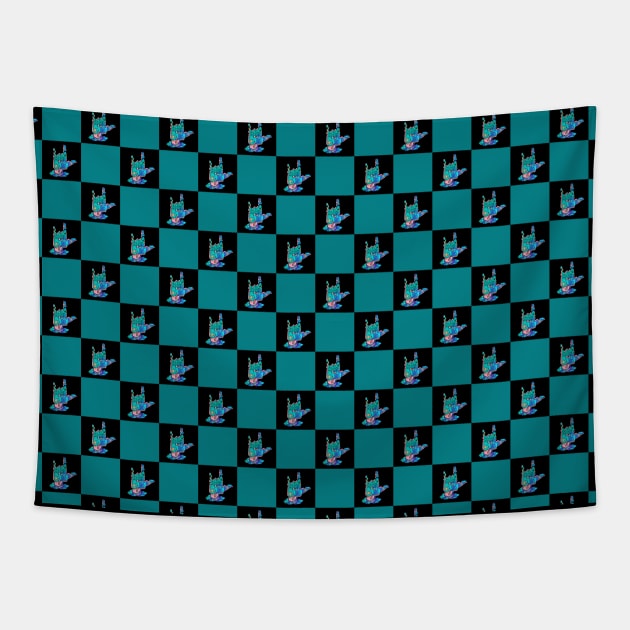 I Love You - Sign Language Teal Plaid Tapestry by v_art9