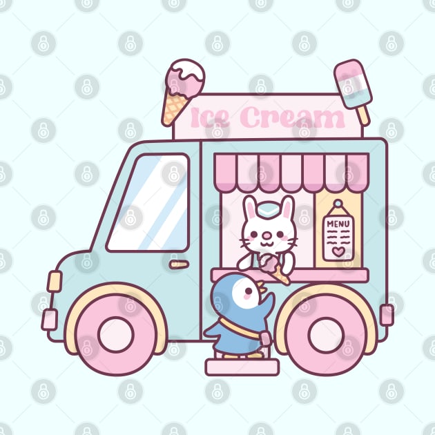 Ice Cream Truck, Cute Bunny And Penguin by rustydoodle