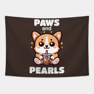 Cute Little Baby Corgi Drinking Bubble Boba Tea Tapestry