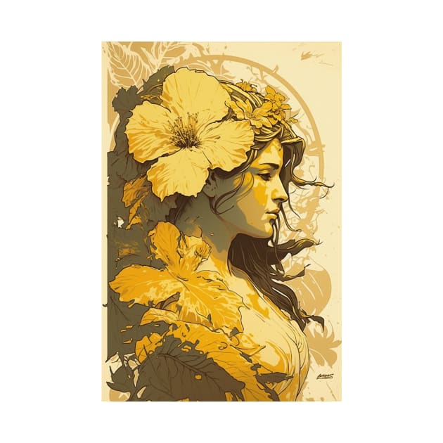 Hawaiian Lady with Yellow Hibiscus by ArtNouveauChic