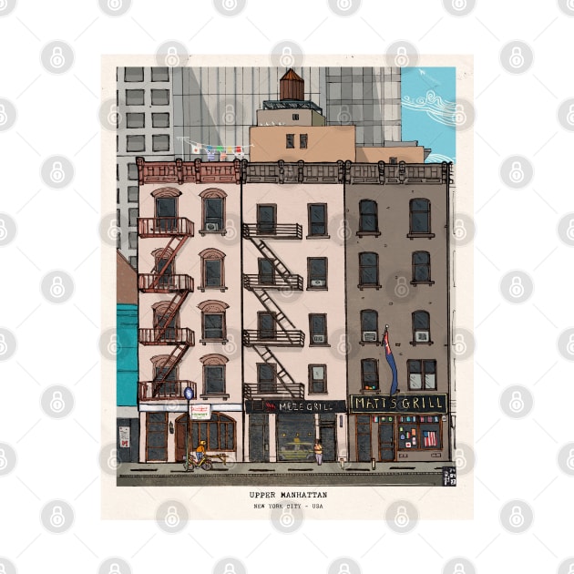 Upper Manhattan New York City USA Whimsical Illustration by Wall-Art-Sketch