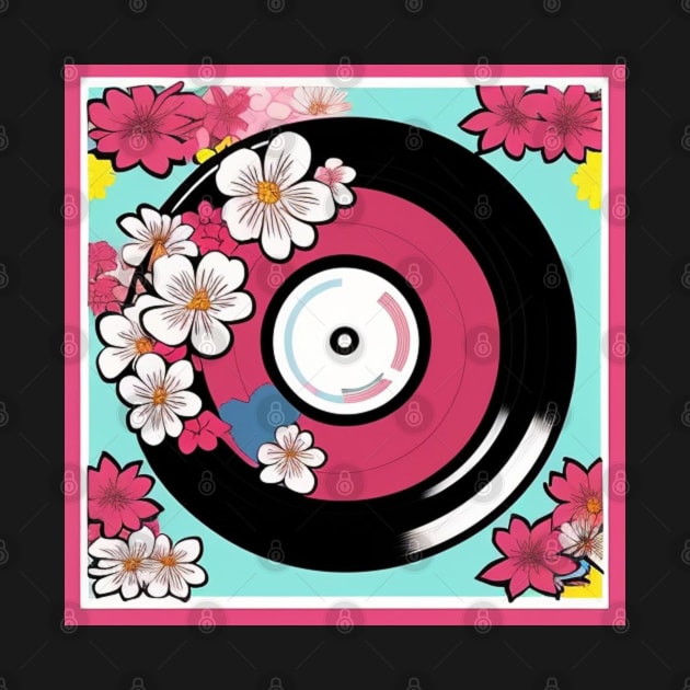 Retro Kawaii Aesthetic Pink Sakura Flowers Vintage Vinyl by musicgeniusart