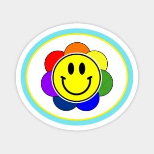 Rainbow Flower Smiley Face Magnet