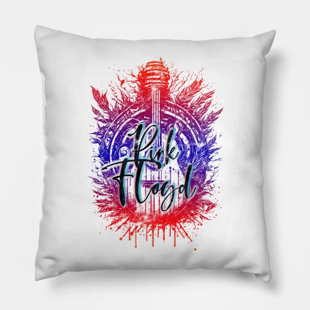 Engraving - Pink Floyd Pillow by Den Bagoez Art