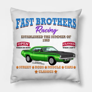 Fast Brothers Racing Muscle Car Garage Novelty Gift Pillow
