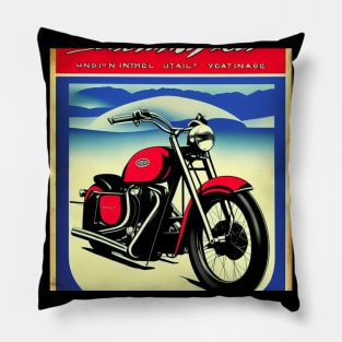 80s Vintage Red Motorcycle Poster Pillow