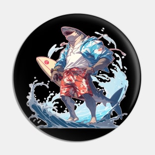 Muscle Beach Anime Shark Surfer Pin