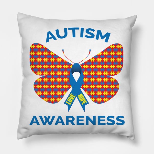 Autism Awareness Puzzle Piece Butterfly Ribbon Pillow by mstory