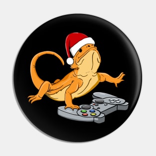 Cute Bearded Dragon Christmas Hat Video Game Pin