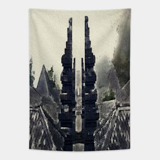 Ceto hindu Temple in mist painting Tapestry