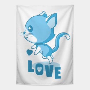 Hovering blue kitten in love. Tapestry