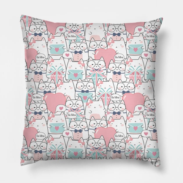 Cute Kawaii Cats with Hearts Pillow by jodotodesign