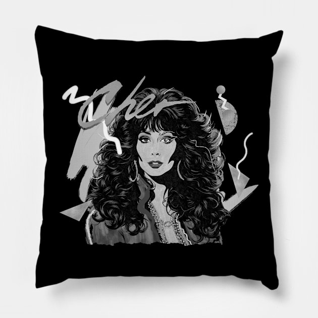 CHER 80S RETRO STYLE BLACK AND WHITE Pillow by DISCO DISCO MX