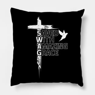 Saved With Amazing Grace White Edition Pillow