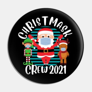 Christmask Crew 2021 Funny Santa Reindeer Elf Wearing Face Mask Matching Family Christmas Pin