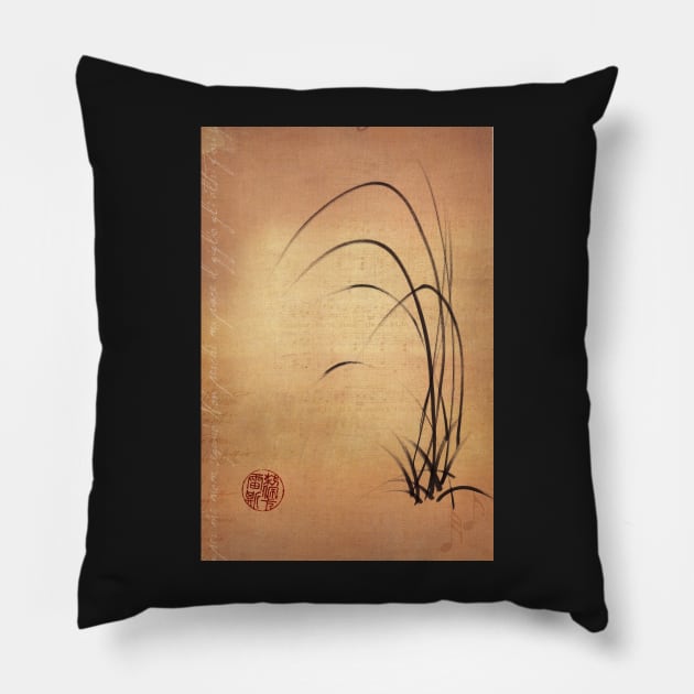 Lyrical Dreams - original sumie ink brush pen Zen drawing by Rebecca Rees Pillow by tranquilwaters