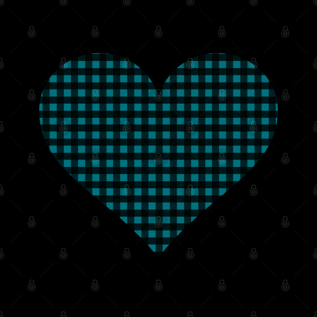 Peacock Blue and Black Gingham Heart by bumblefuzzies