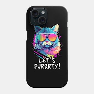 Party Cat in Sunglasses Men Women 90s Retro Pun Funny Cat Phone Case