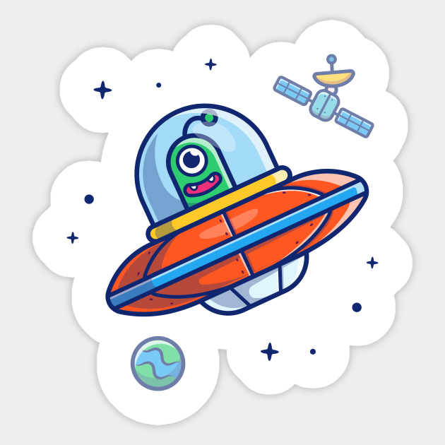 Alien spaceship flying in space cartoon - Alien Spaceship - Sticker | TeePublic Alien spaceship flying in space cartoon - Alien Spaceship - Sticker | TeePublic