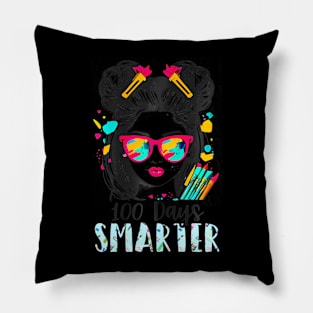 100 Days Smarter Girls Messy Bun Hair 100Th Day Of School Pillow