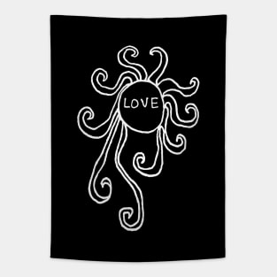 Artistic Hand-drawn Sun Design Love Text Black and White Graphic Tapestry