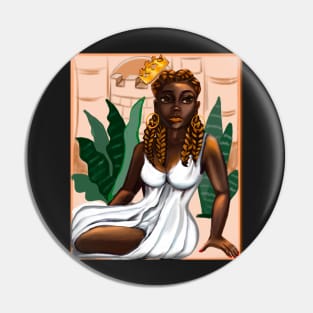 Cleopatra Queen Black is beautiful black woman art with crown, white dress and braids, brown eyes and dark brown skin ! Pin