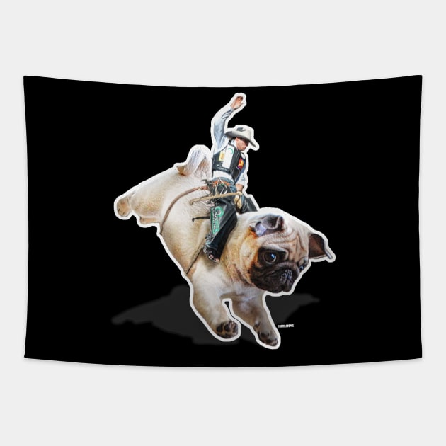 Pug Riding Tapestry by darklordpug