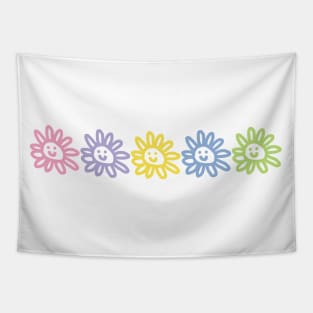 Five Multi Color Flower Smiley Face Minimal Graphic Art Tapestry