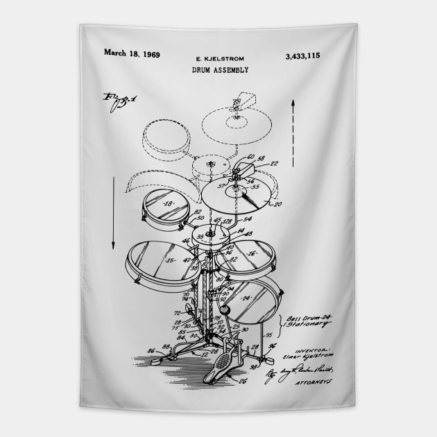 Drummer Gift Idea - Drum Assembly Kit Blueprint Tapestry by MadebyDesign