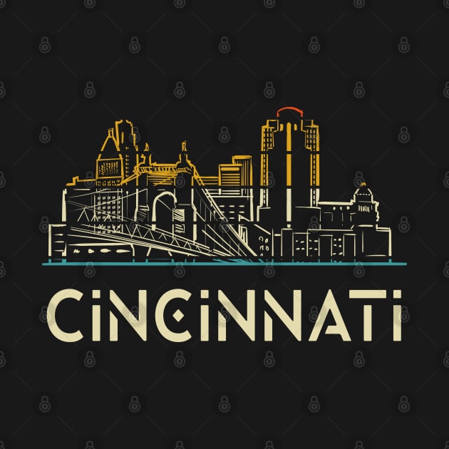 Retro vintage Style Cincinnati Ohio Skyline/ Cincinnati Ohio Skyline vintage by UranusArts