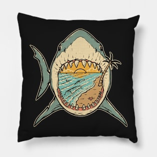 Vintage Shark and a Beach Sunset Pillow