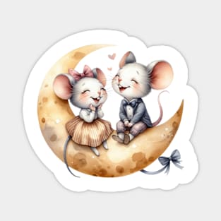Valentine Happy Mouse Couple On Moon Magnet